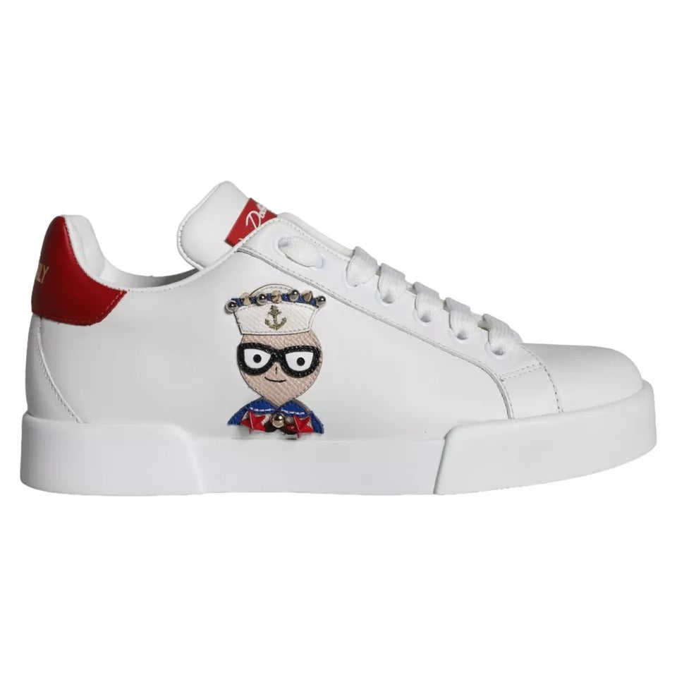 Dolce & Gabbana White Patch Calfskin Nappa Portofino Sneakers Shoes - Zeiniez
