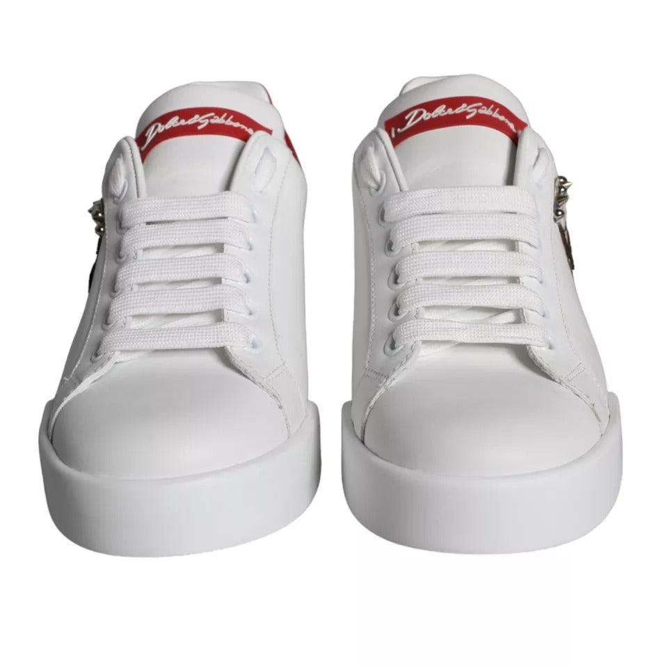Dolce & Gabbana White Patch Calfskin Nappa Portofino Sneakers Shoes - Zeiniez