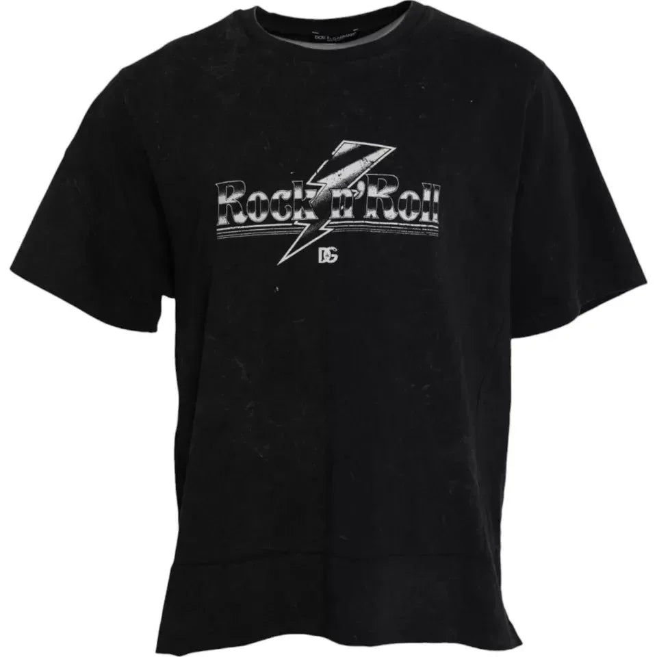 Dolce & Gabbana Black Graphic Print Cotton Crew Neck T-shirt - Zeiniez