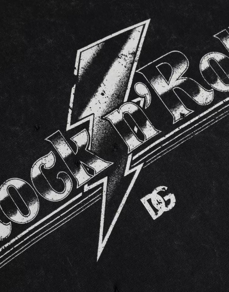 Dolce & Gabbana Black Graphic Print Cotton Crew Neck T-shirt - Zeiniez