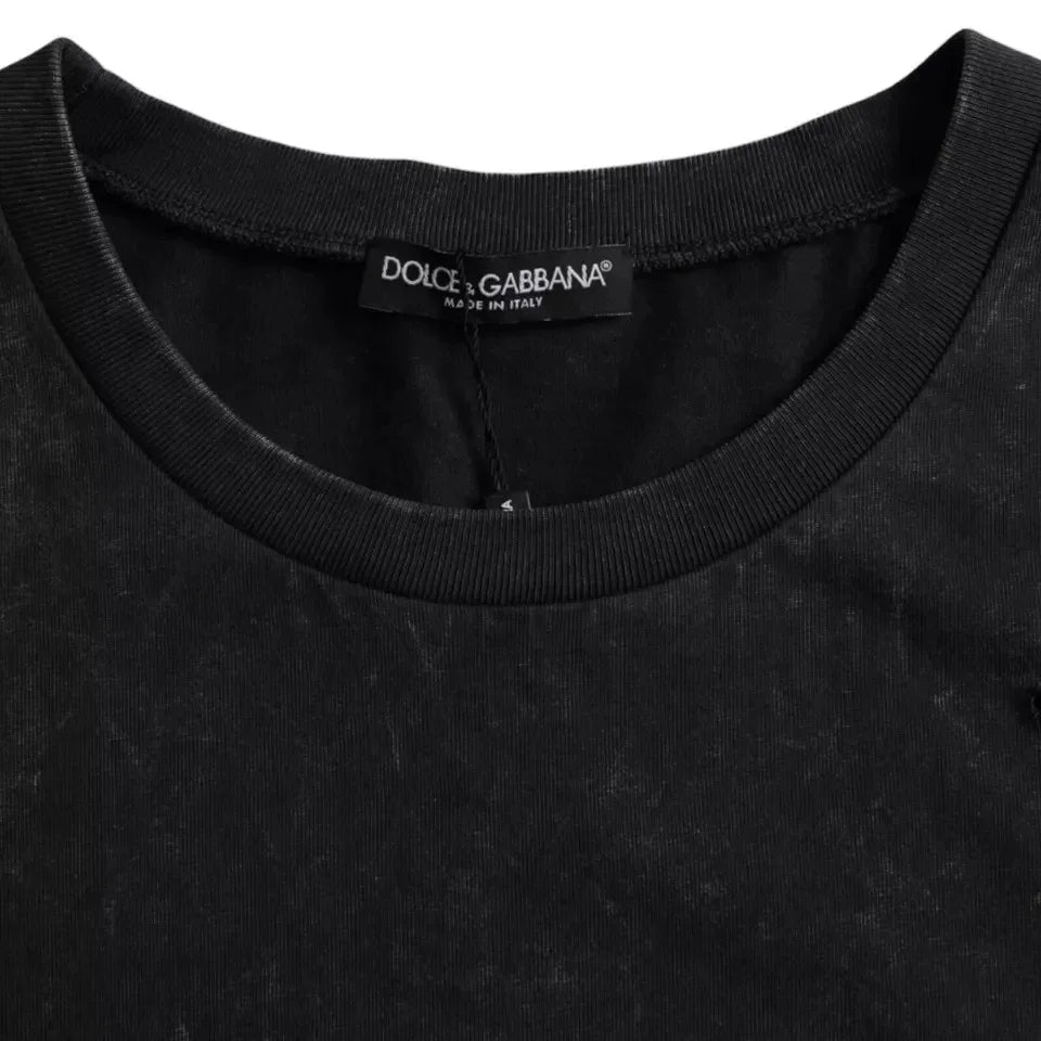 Dolce & Gabbana Black Graphic Print Cotton Crew Neck T-shirt - Zeiniez