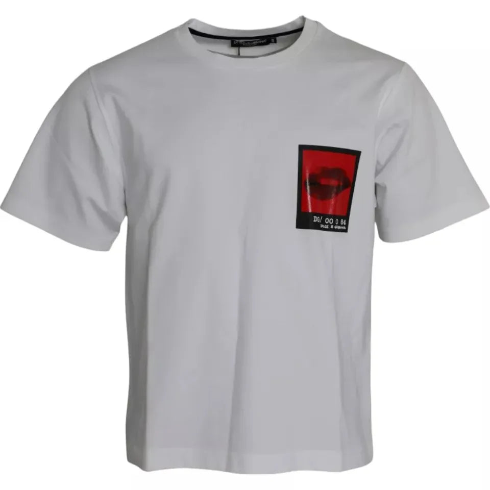 Dolce & Gabbana White Red Lips Print Cotton Men T-shirt - Zeiniez