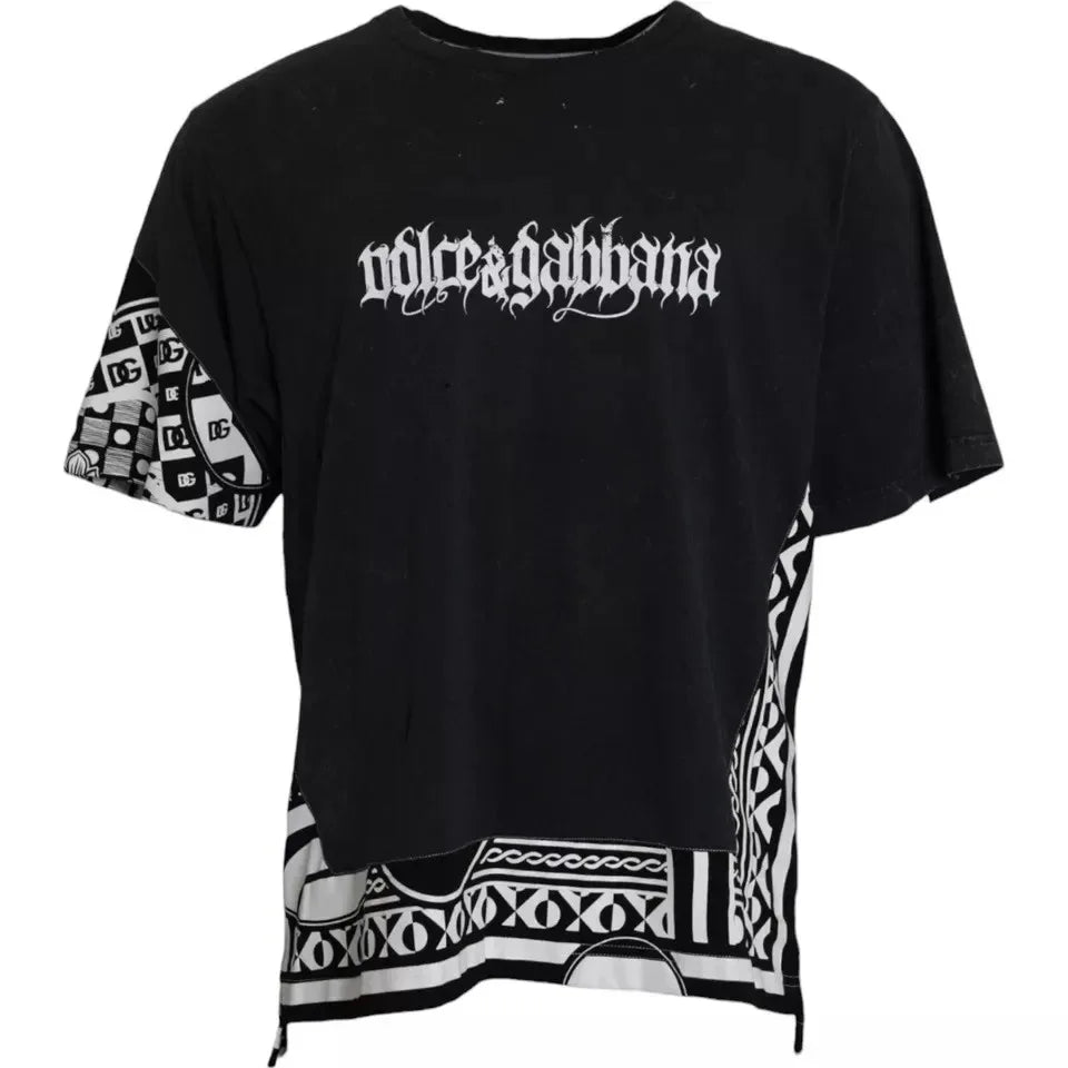 Dolce & Gabbana Black Graphic Printed Cotton Short Sleeves T-shirt - Zeiniez