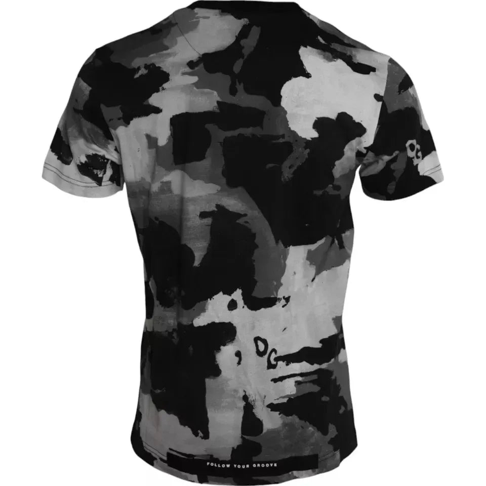 Dolce & Gabbana Black White Camouflage Round Neck T-shirt - Zeiniez