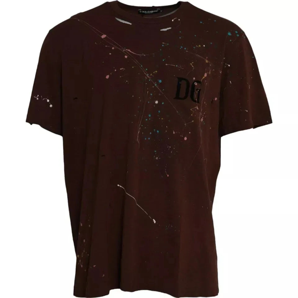 Dolce & Gabbana Brown Color Splash Cotton Crew Neck T-shirt - Zeiniez