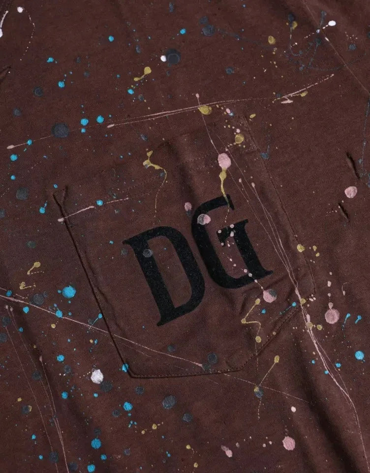 Dolce & Gabbana Brown Color Splash Cotton Crew Neck T-shirt - Zeiniez