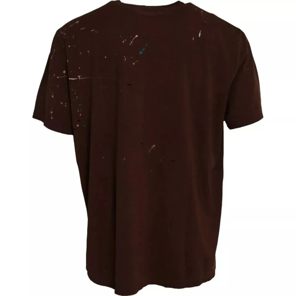 Dolce & Gabbana Brown Color Splash Cotton Crew Neck T-shirt - Zeiniez