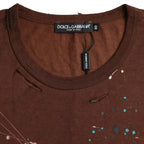 Dolce & Gabbana Brown Color Splash Cotton Crew Neck T-shirt - Zeiniez