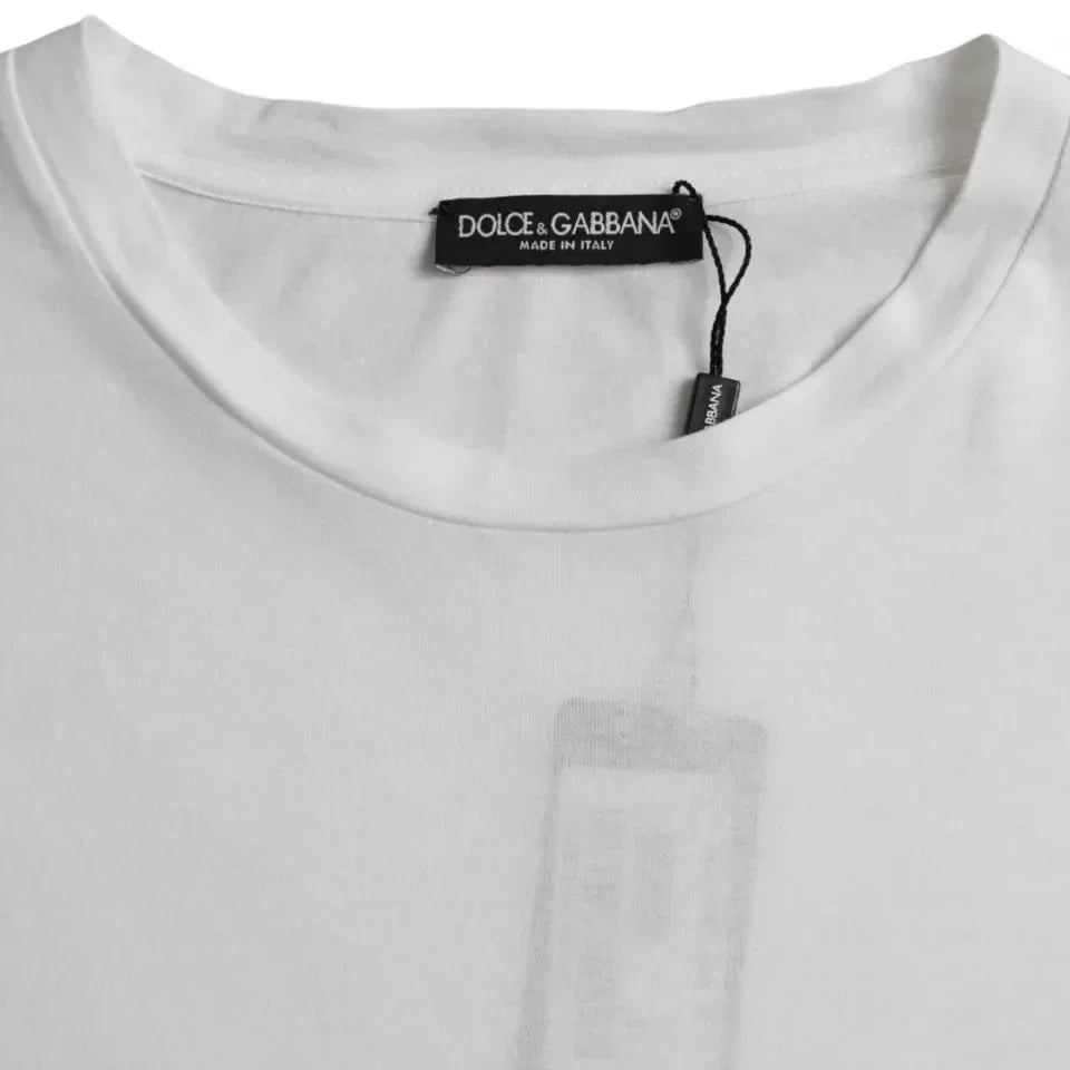 Dolce & Gabbana White Cotton Round Neck Short Sleeve T-shirt - Zeiniez