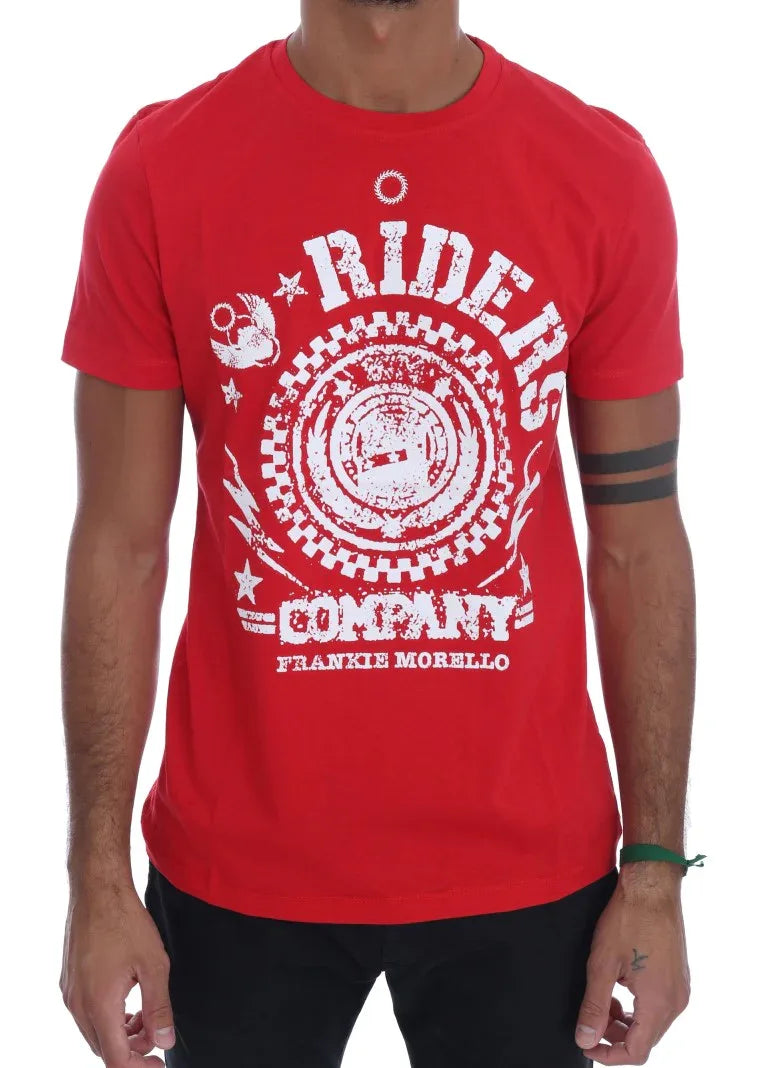 Frankie Morello Red Cotton RIDERS Crewneck T-Shirt - Zeiniez