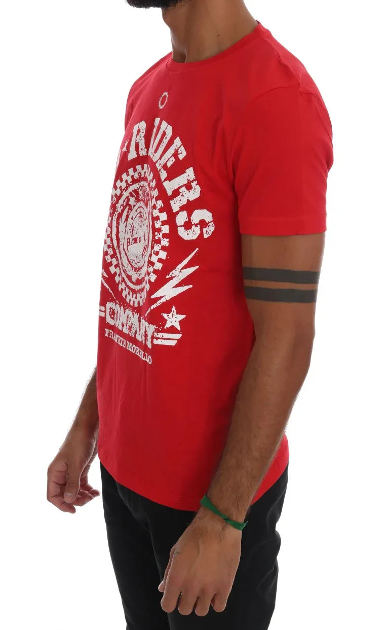 Frankie Morello Red Cotton RIDERS Crewneck T-Shirt - Zeiniez