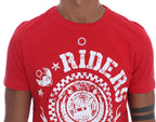 Frankie Morello Red Cotton RIDERS Crewneck T-Shirt - Zeiniez