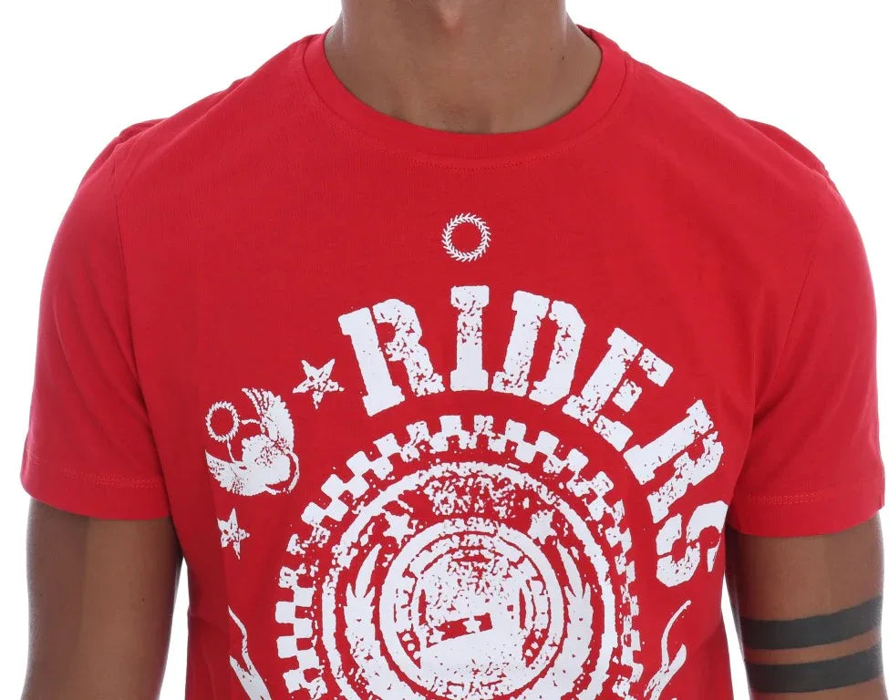 Frankie Morello Red Cotton RIDERS Crewneck T-Shirt - Zeiniez