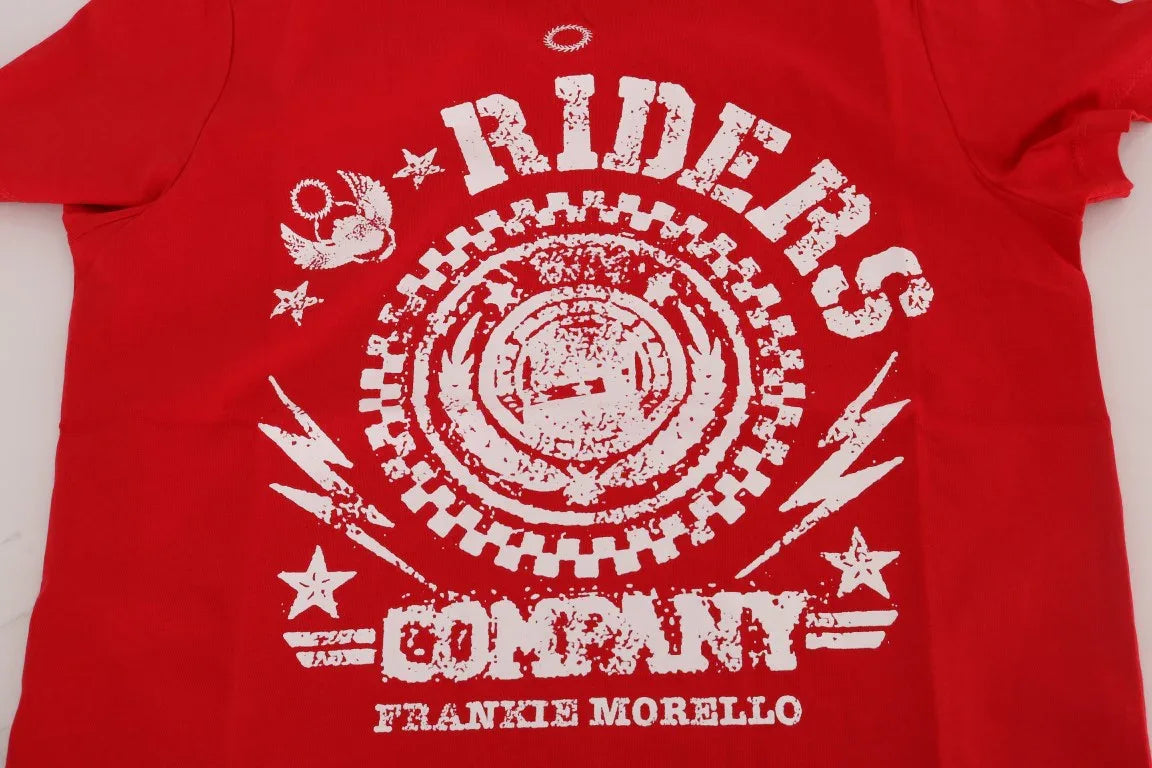 Frankie Morello Red Cotton RIDERS Crewneck T-Shirt - Zeiniez