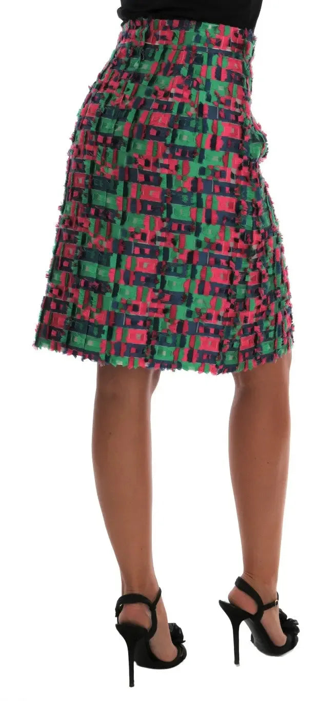 Dolce & Gabbana Pink Green Jacquard Pencil Skirt - Zeiniez