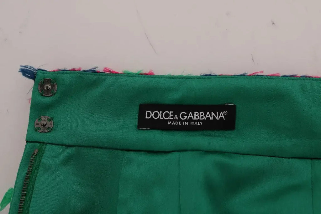 Dolce & Gabbana Pink Green Jacquard Pencil Skirt - Zeiniez