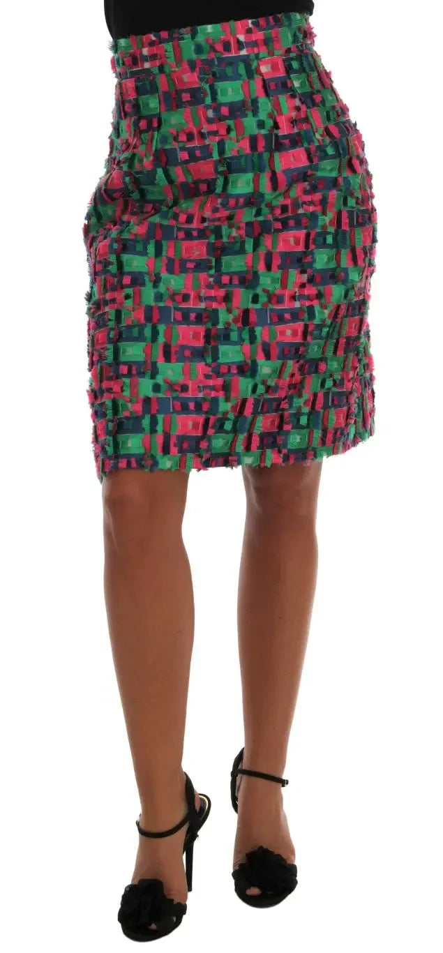Dolce & Gabbana Pink Green Jacquard Pencil Skirt - Zeiniez