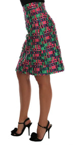 Dolce & Gabbana Pink Green Jacquard Pencil Skirt - Zeiniez