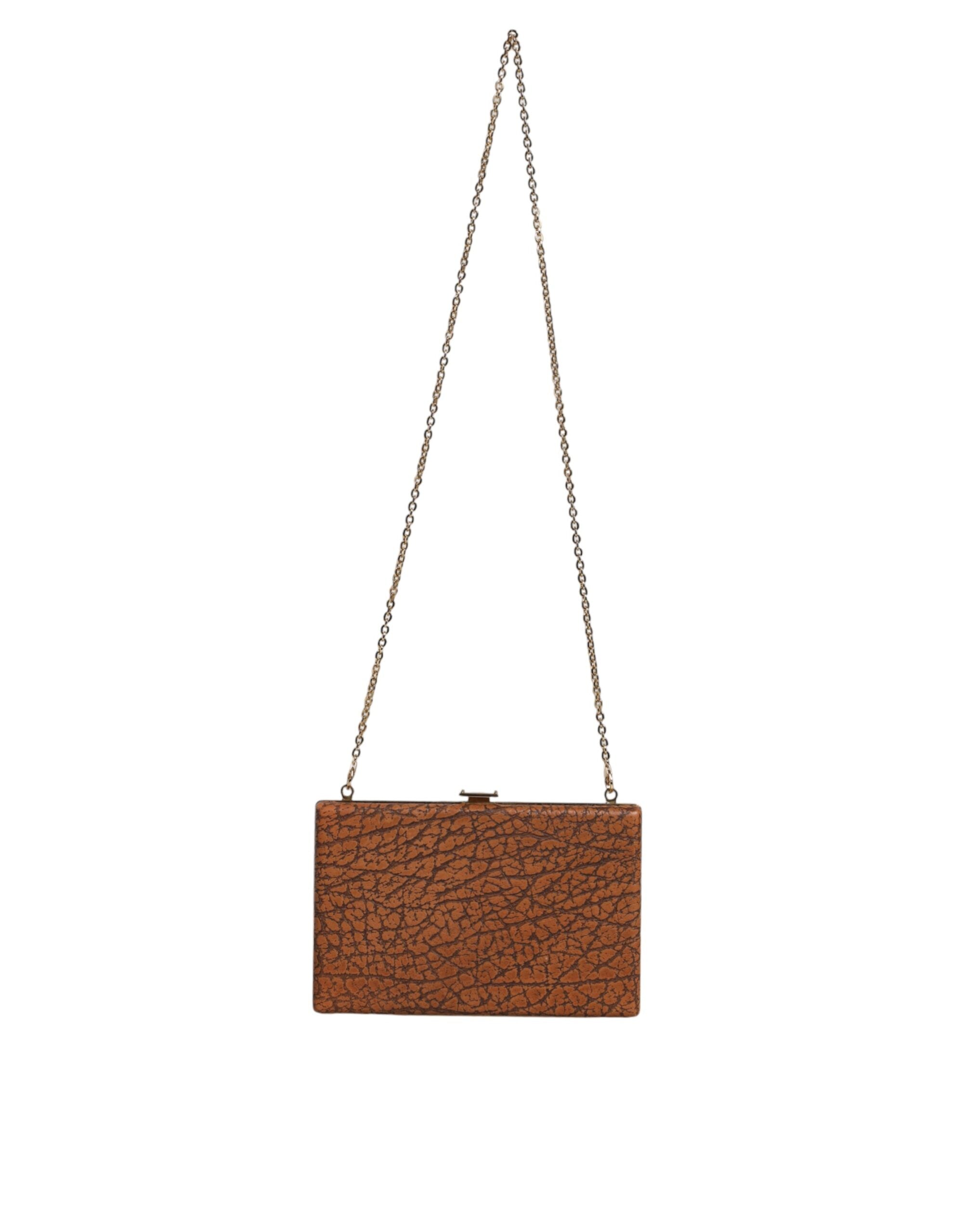 Dolce & Gabbana Brown Leather Gold Frame Clutch Mini Crossbody Bag - Zeiniez