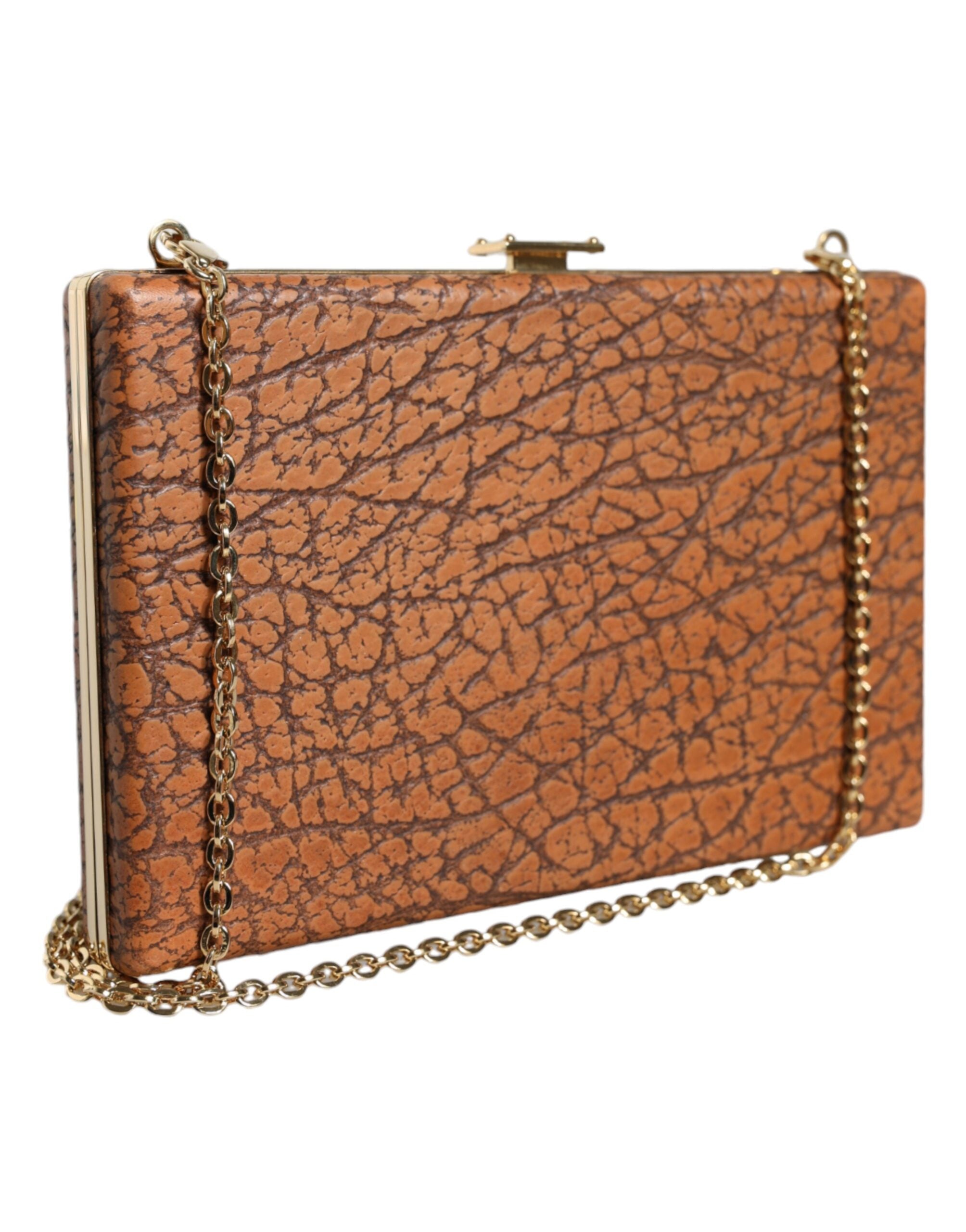 Dolce & Gabbana Brown Leather Gold Frame Clutch Mini Crossbody Bag - Zeiniez