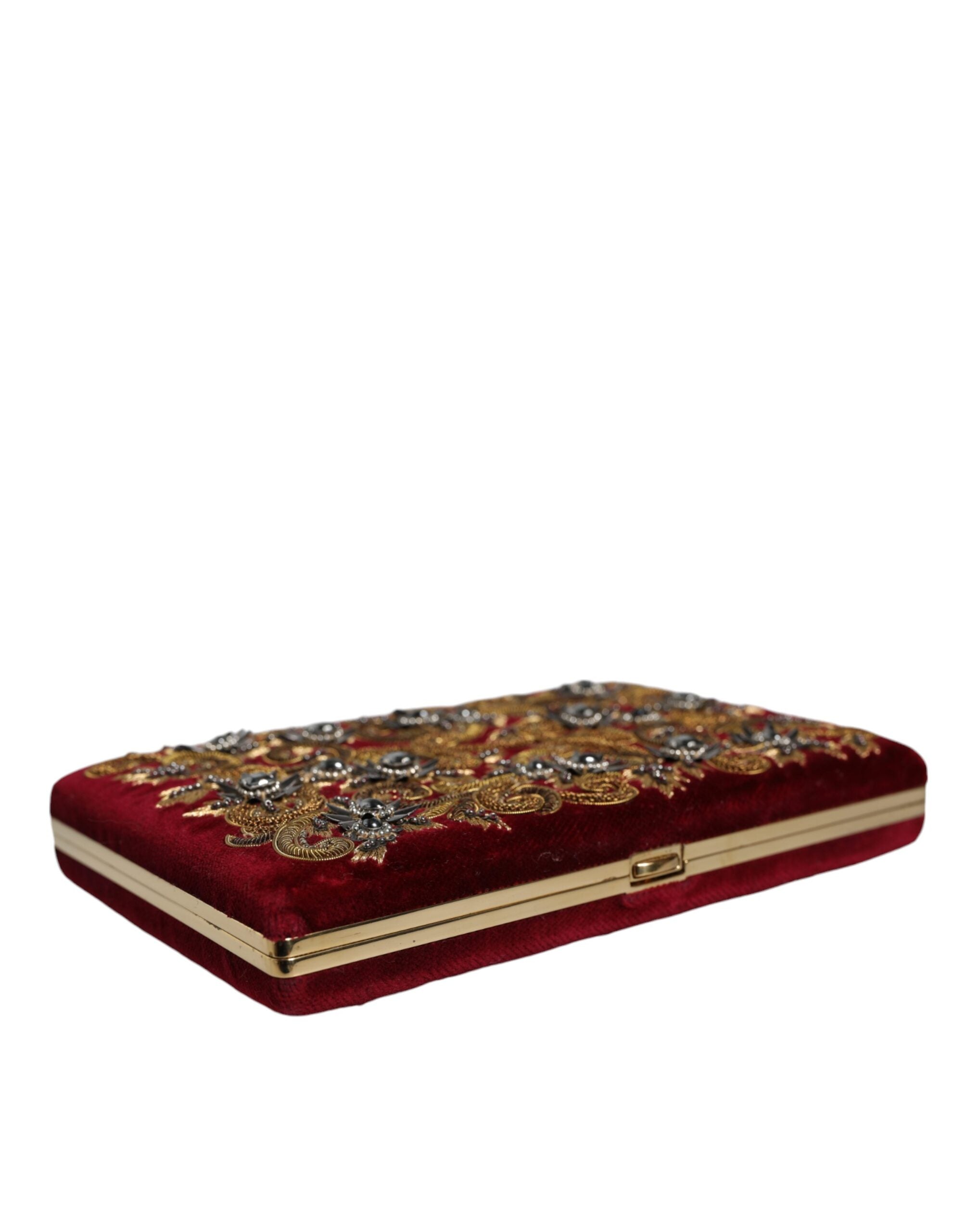 Dolce & Gabbana Red Velvet Gold Frame Clutch Evening Party Purse Bag - Zeiniez