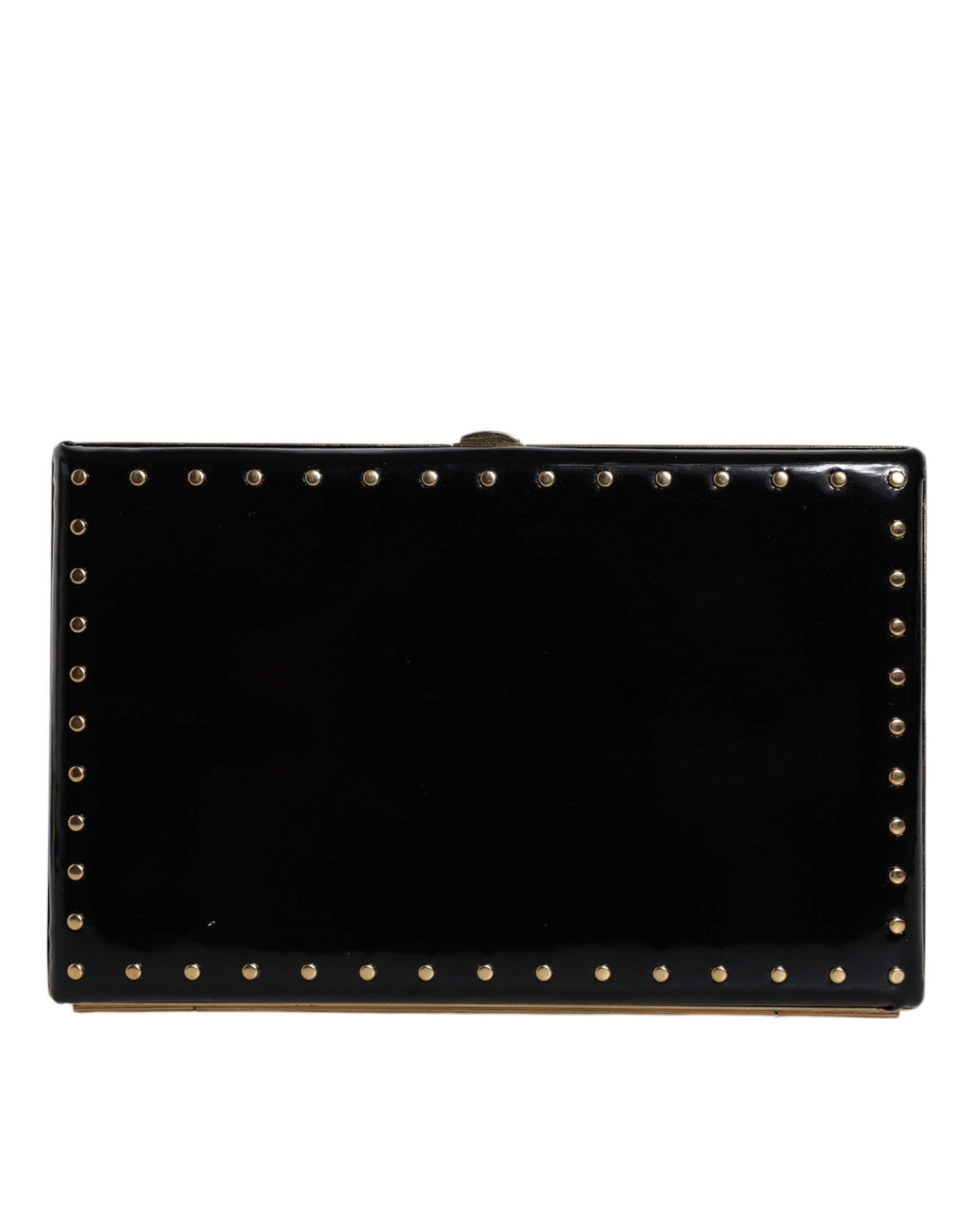Dolce & Gabbana Black Leather Studs Gold Frame Clutch Evening Purse Bag - Zeiniez
