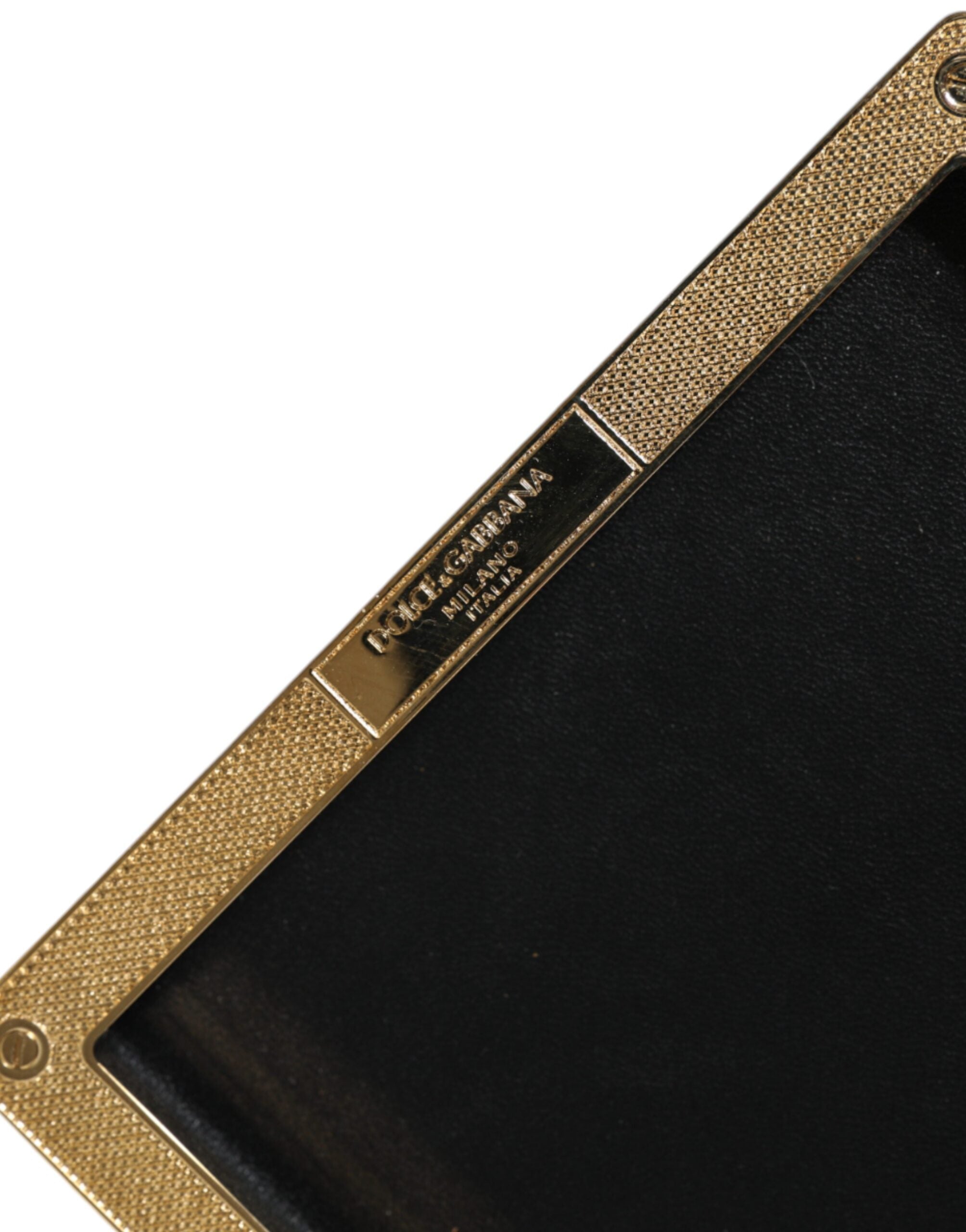 Dolce & Gabbana Black Leather Studs Gold Frame Clutch Evening Purse Bag - Zeiniez