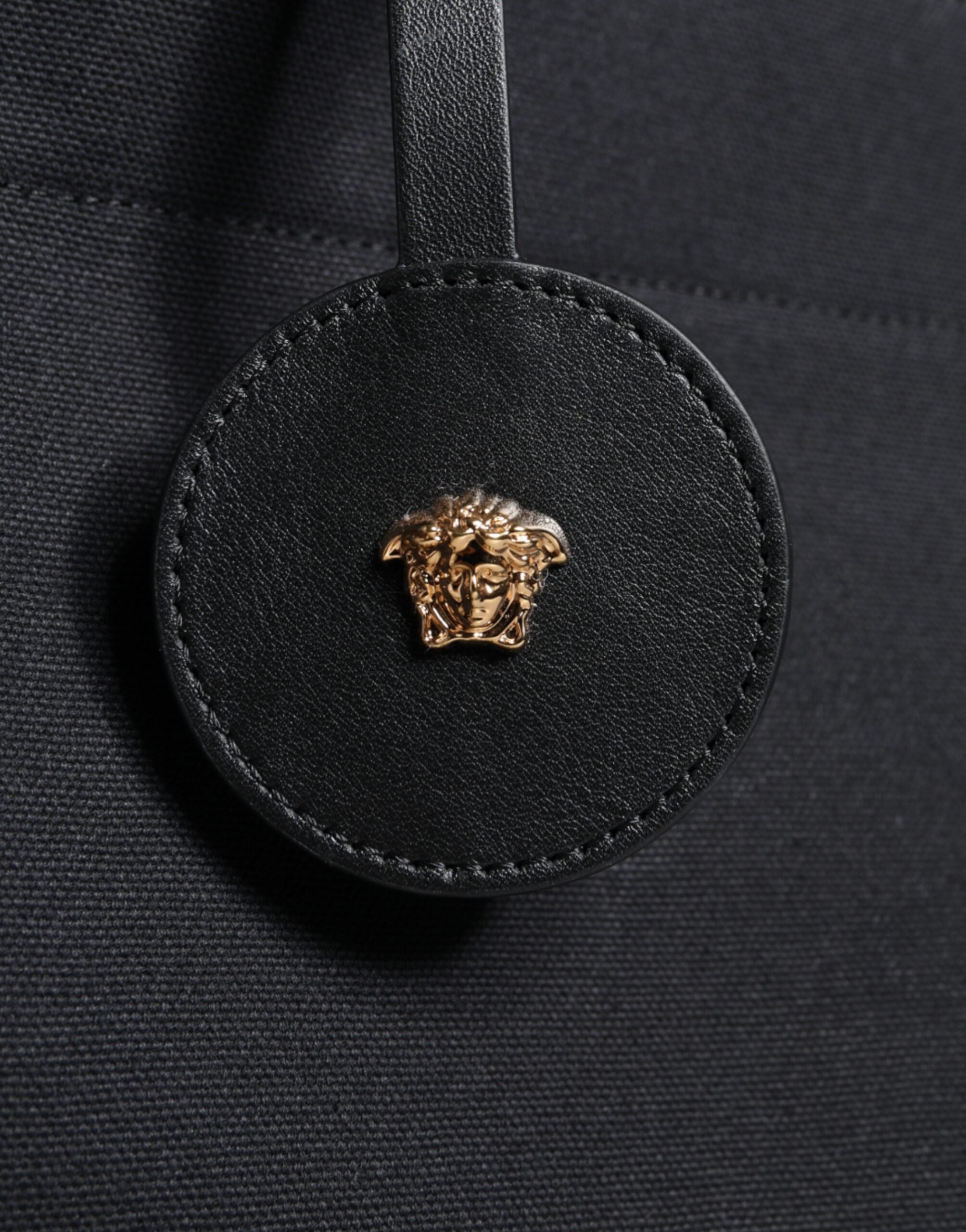 Versace Black Top Handle Canvas Leather Logo Crossbody Tote Bag - Zeiniez