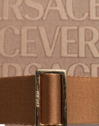 Versace Brown Top Handle Jacquard Leather Logo Crossbody Tote Bag - Zeiniez