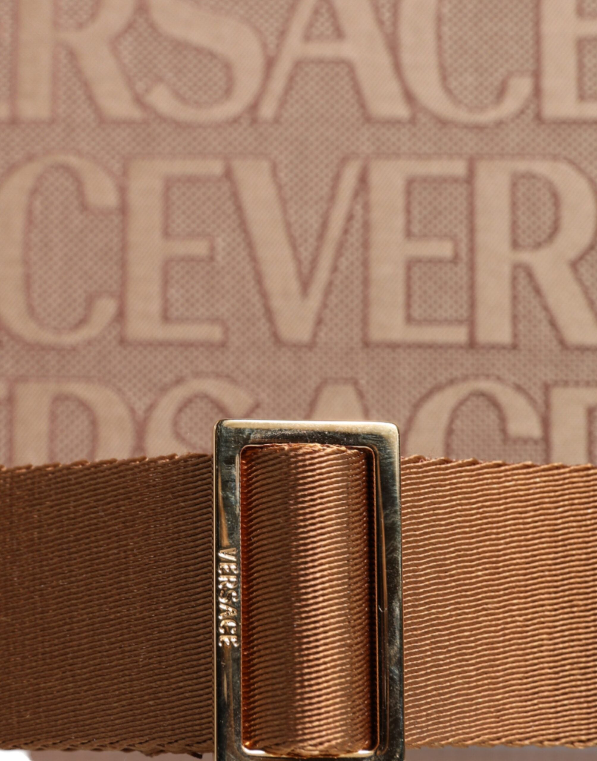 Versace Brown Top Handle Jacquard Leather Logo Crossbody Tote Bag - Zeiniez