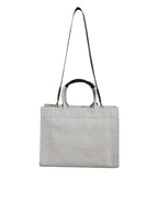 Versace White Top Handle Canvas Leather Logo Crossbody Tote Bag - Zeiniez