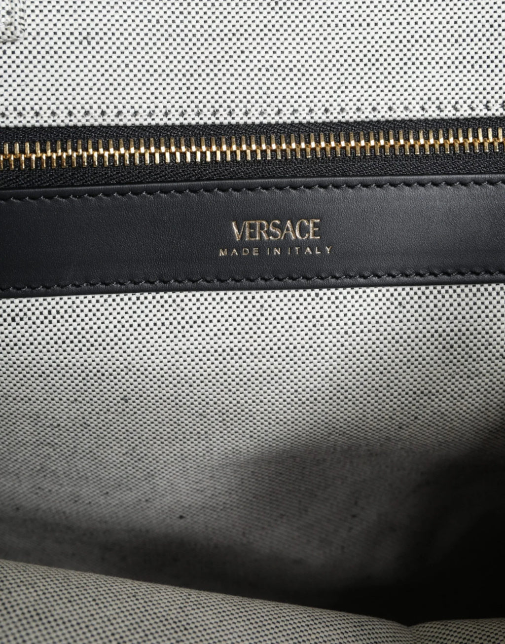 Versace White Top Handle Canvas Leather Logo Crossbody Tote Bag - Zeiniez