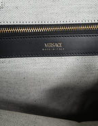 Versace White Top Handle Canvas Leather Logo Crossbody Tote Bag - Zeiniez