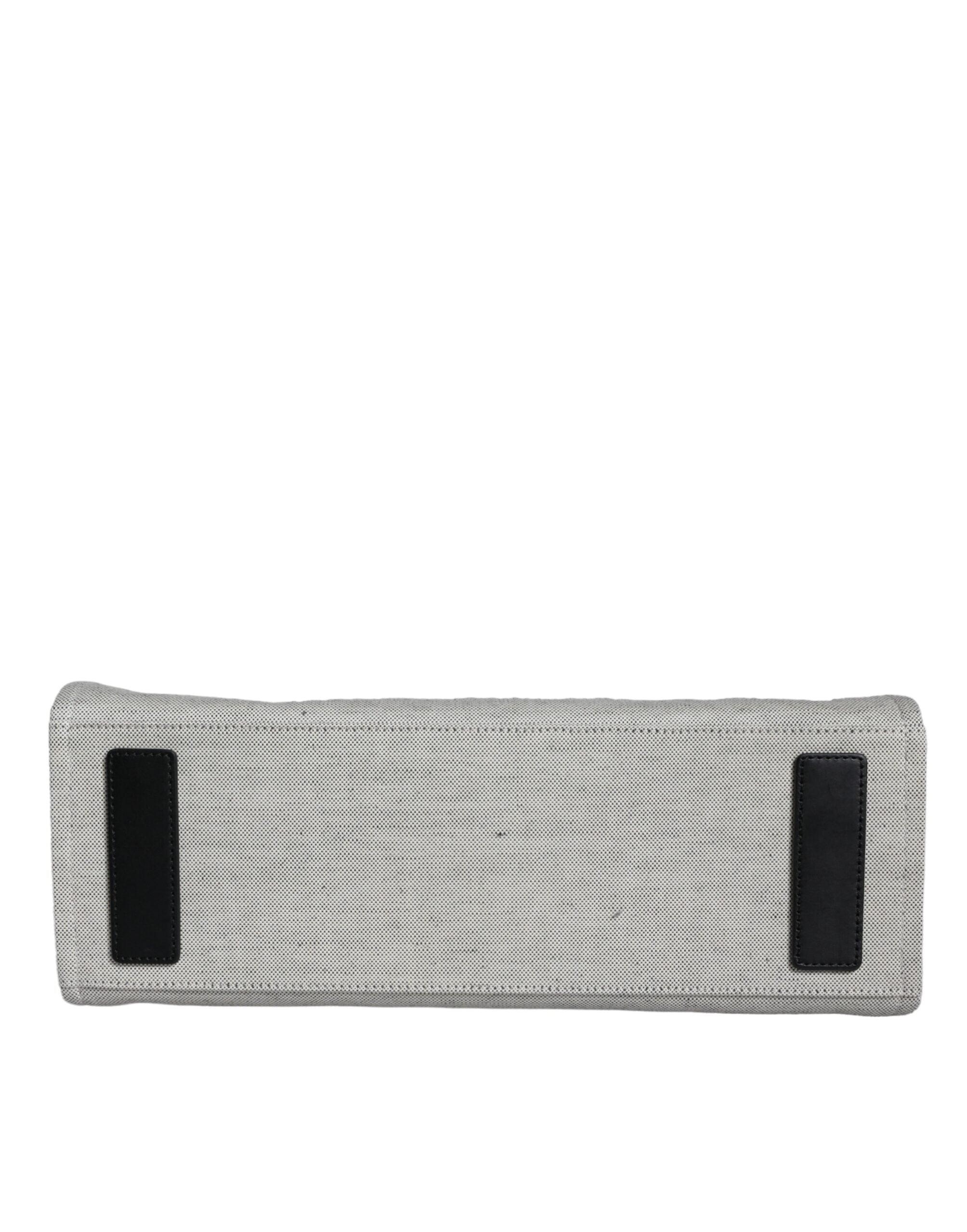 Versace White Top Handle Canvas Leather Logo Crossbody Tote Bag - Zeiniez