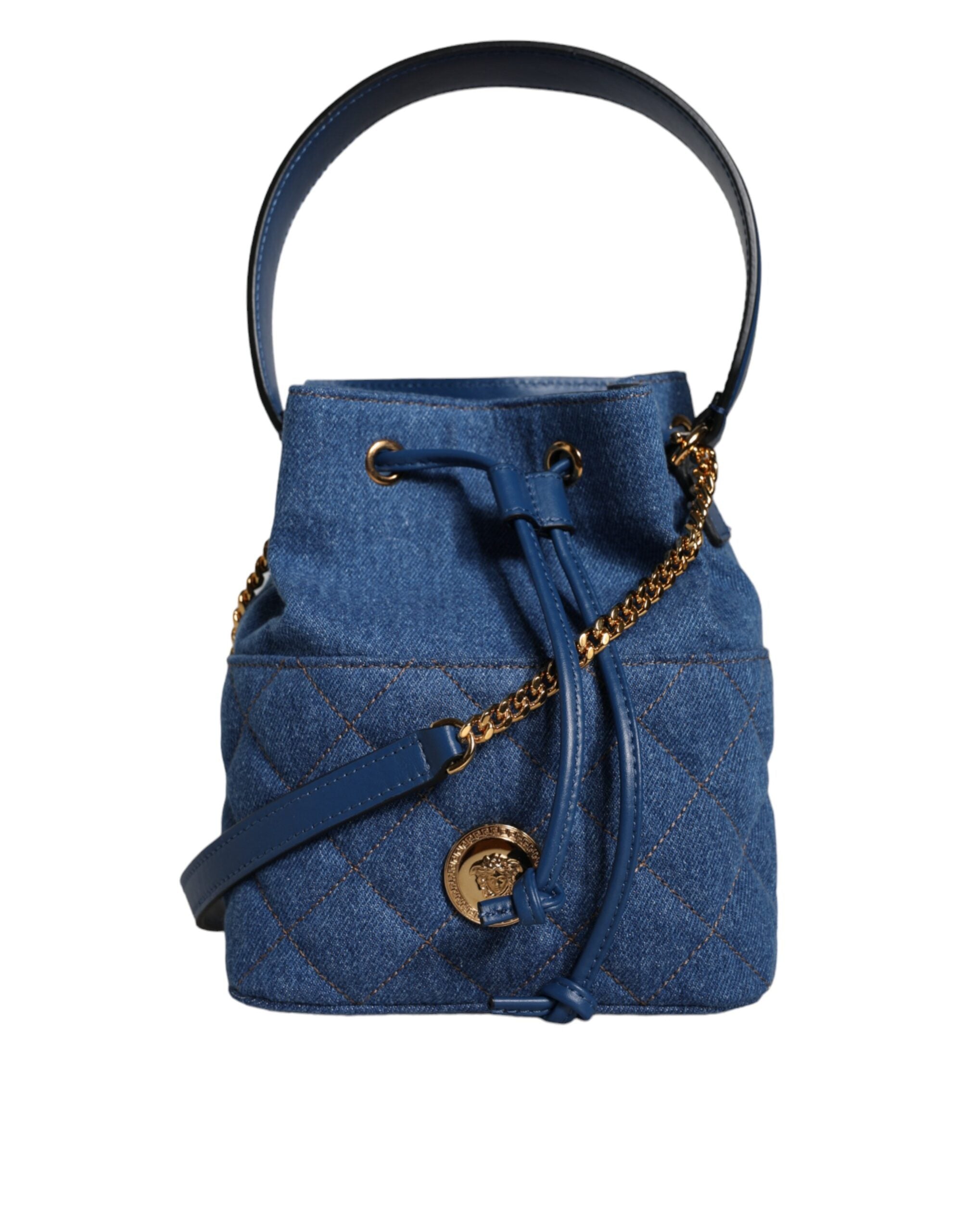 Versace Blue Quilted Denim Leather Crossbody Shoulder Bag - Zeiniez