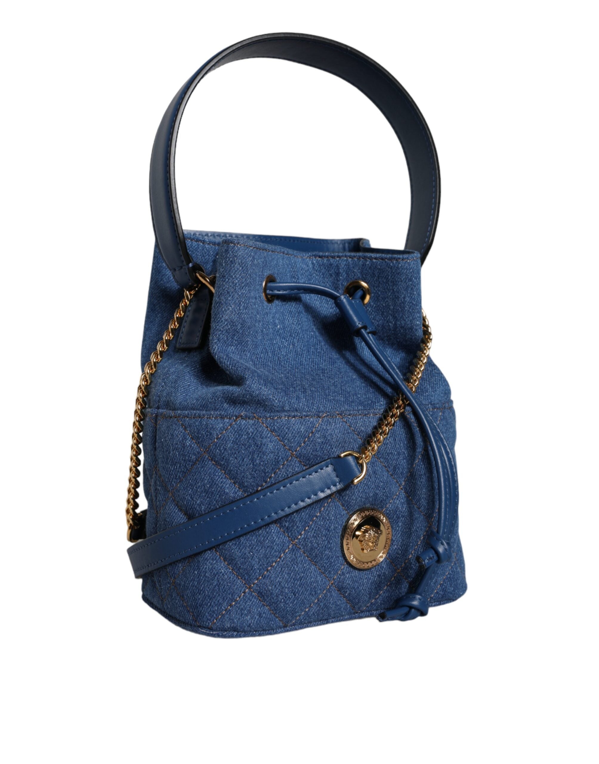 Versace Blue Quilted Denim Leather Crossbody Shoulder Bag - Zeiniez