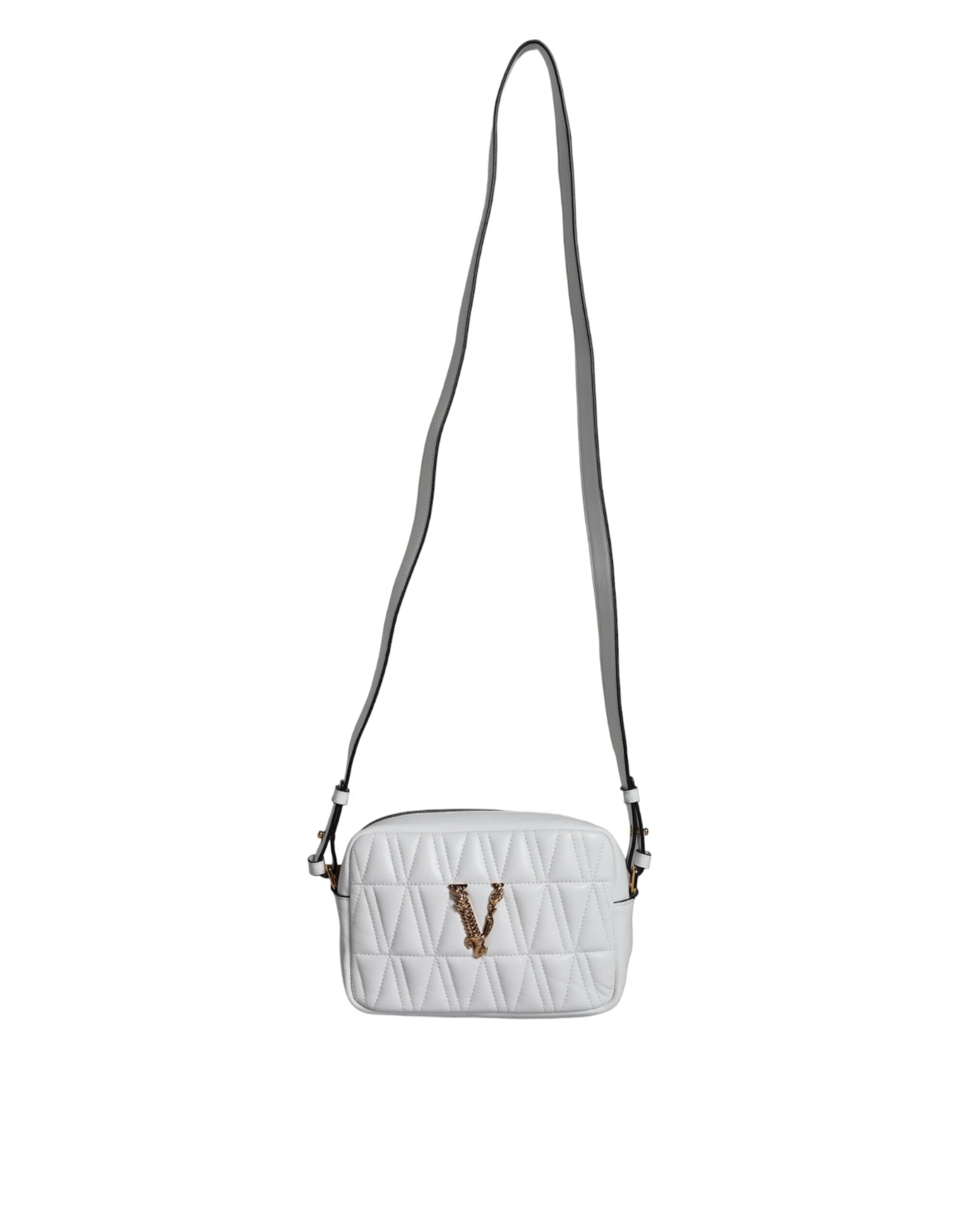 Versace White Quilted Nappa Leather Crossbody Shoulder Bag - Zeiniez