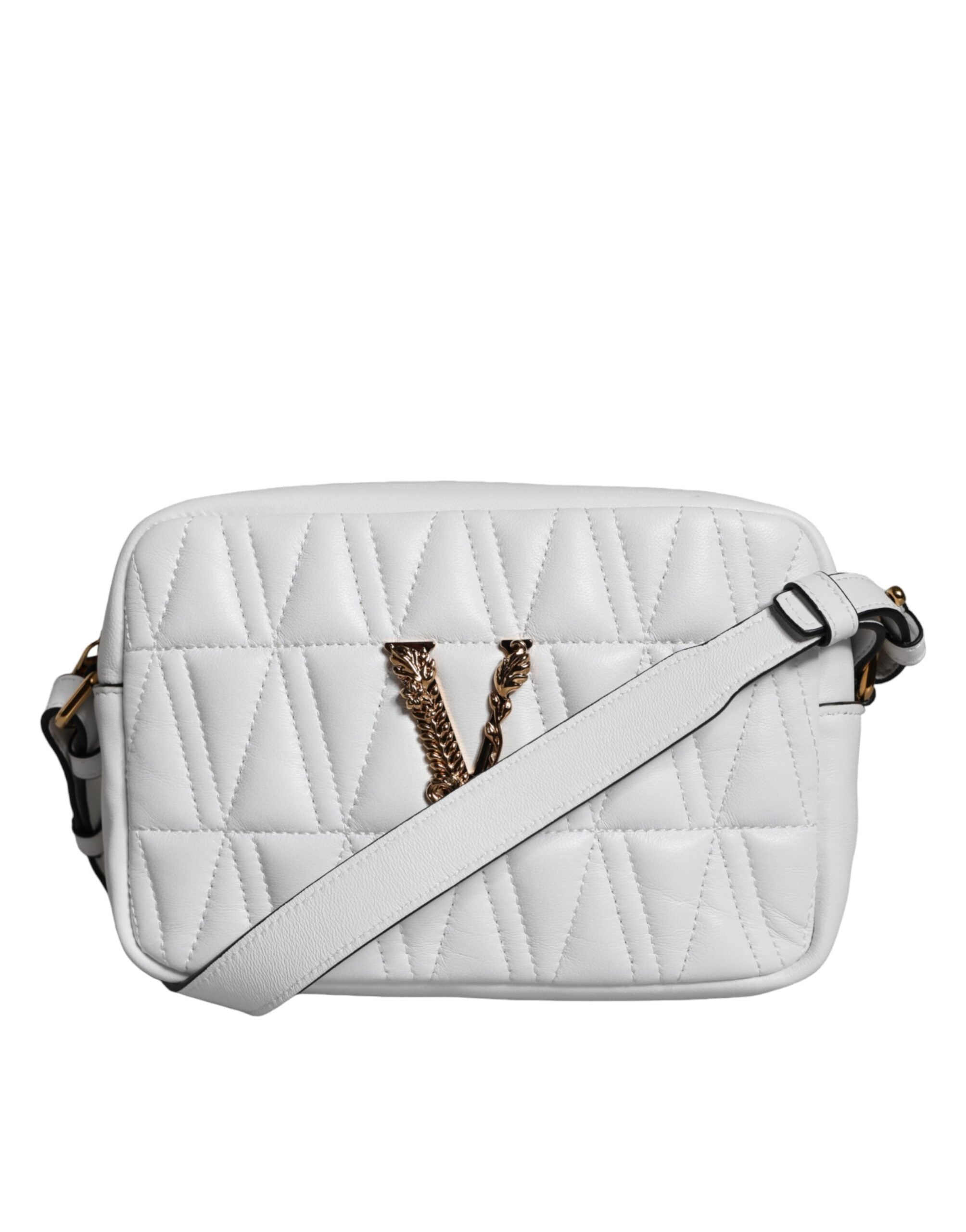 Versace White Quilted Nappa Leather Crossbody Shoulder Bag - Zeiniez