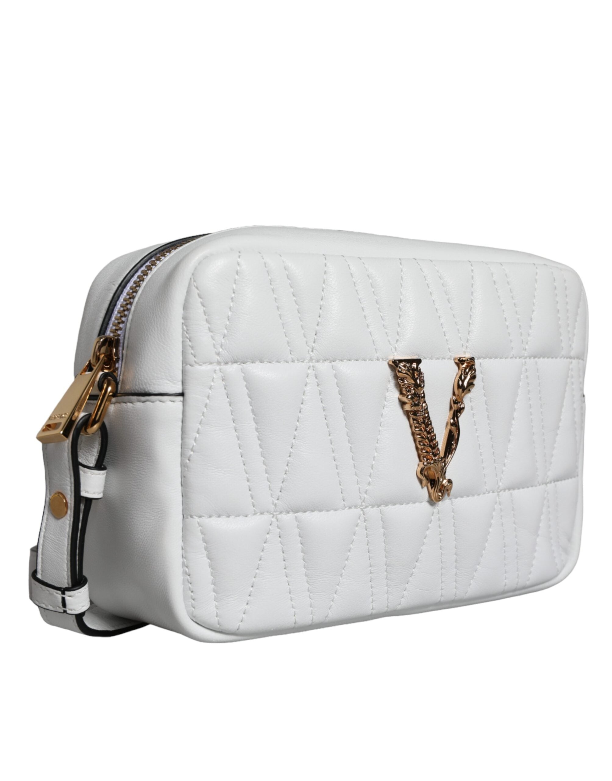 Versace White Quilted Nappa Leather Crossbody Shoulder Bag - Zeiniez