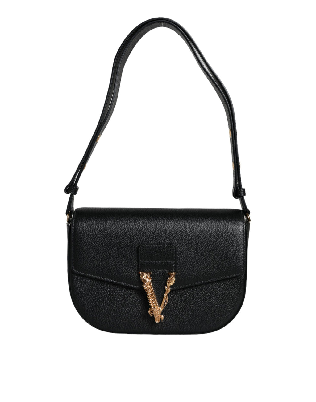Versace Black Grainy Calf Leather Logo Crossbody Shoulder Bag - Zeiniez