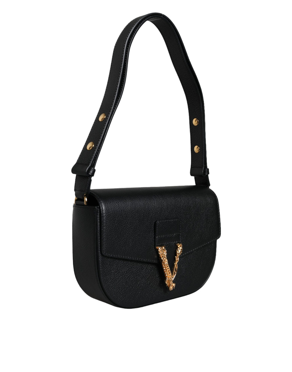 Versace Black Grainy Calf Leather Logo Crossbody Shoulder Bag - Zeiniez