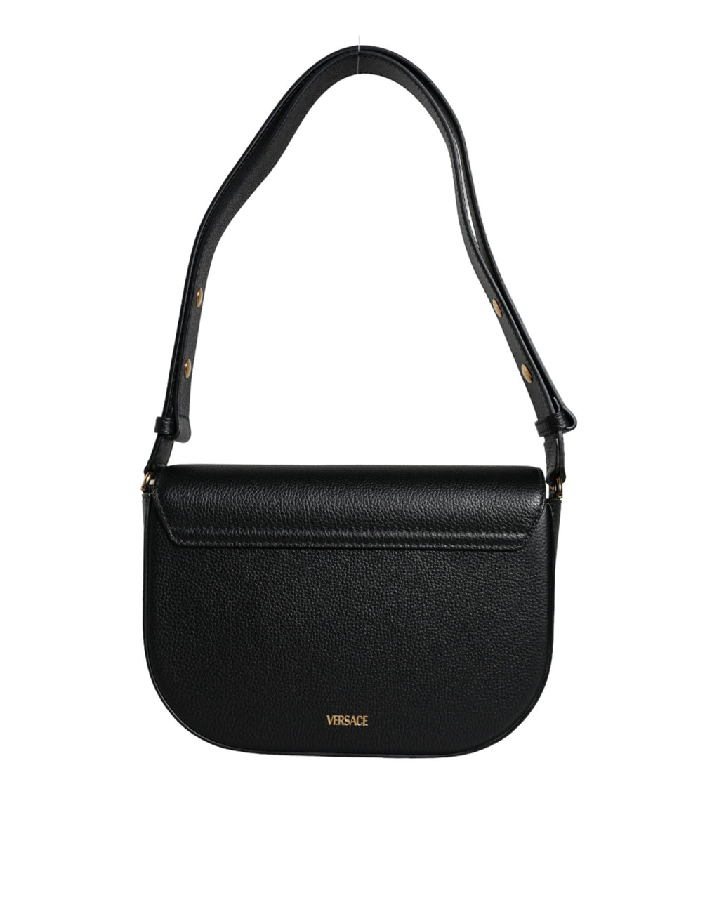 Versace Black Grainy Calf Leather Logo Crossbody Shoulder Bag - Zeiniez