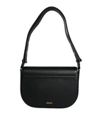 Versace Black Grainy Calf Leather Logo Crossbody Shoulder Bag - Zeiniez