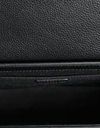 Versace Black Grainy Calf Leather Logo Crossbody Shoulder Bag - Zeiniez