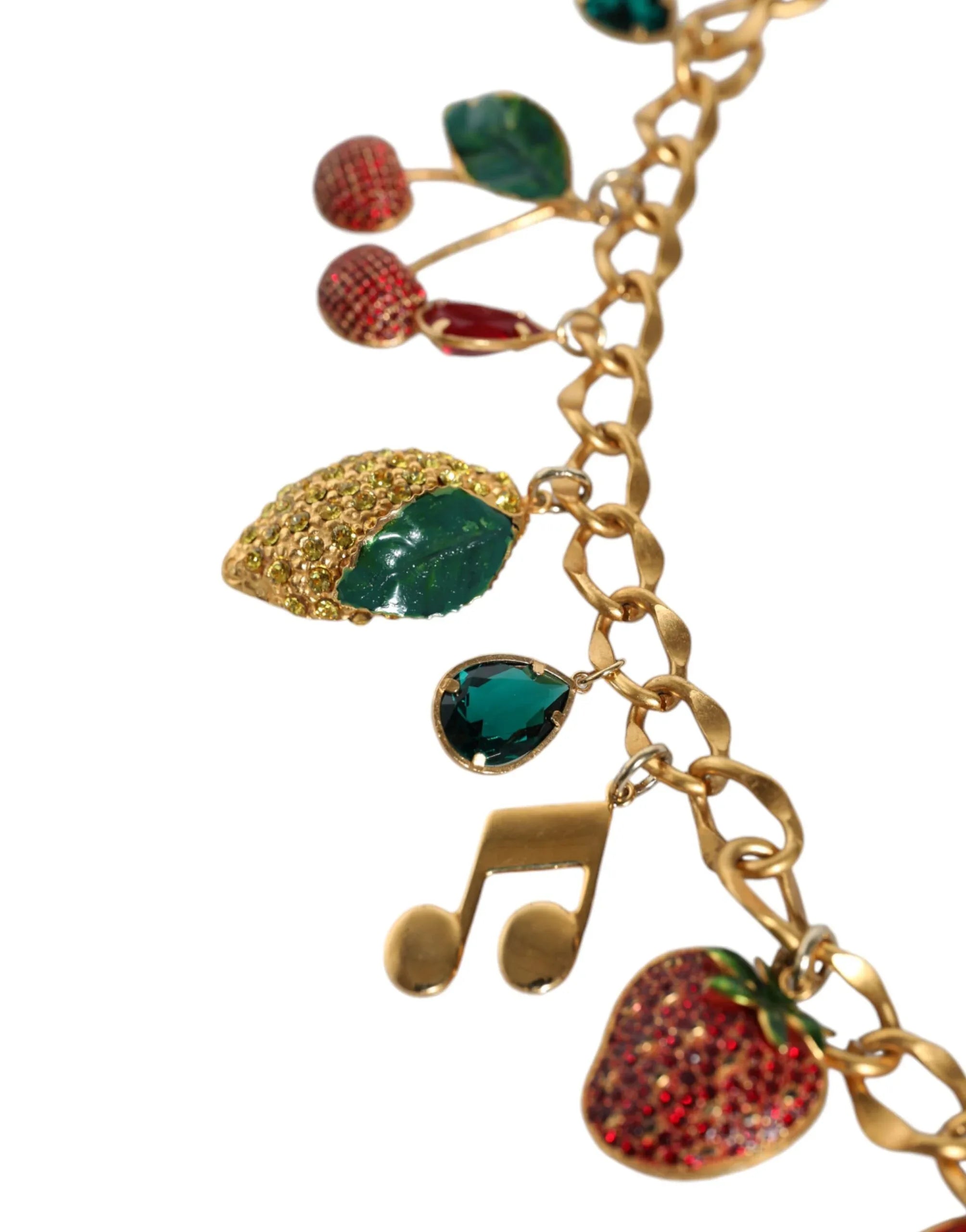Dolce & Gabbana Gold Tone Brass Fruity Crystal Embellished Waist Chain Belt - Zeiniez