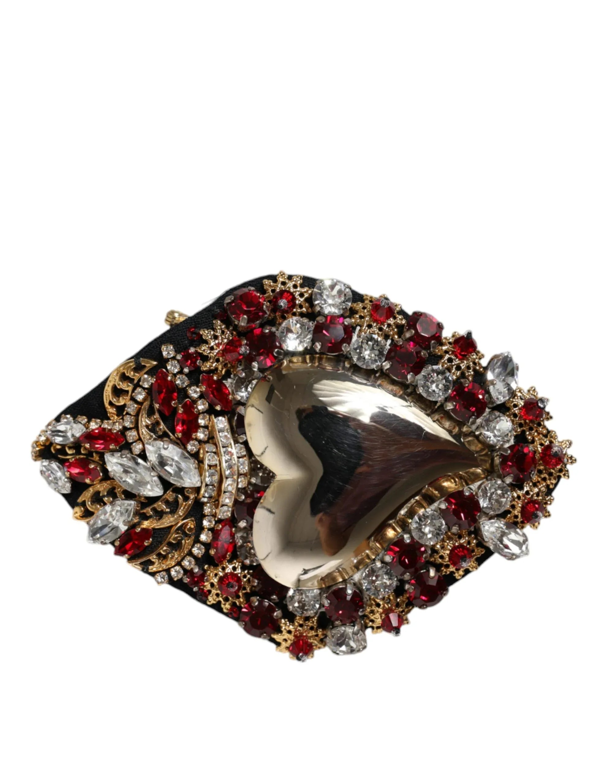 Dolce & Gabbana Gold Tone Brass Sacred Heart Crystal Embellished Brooch - Zeiniez