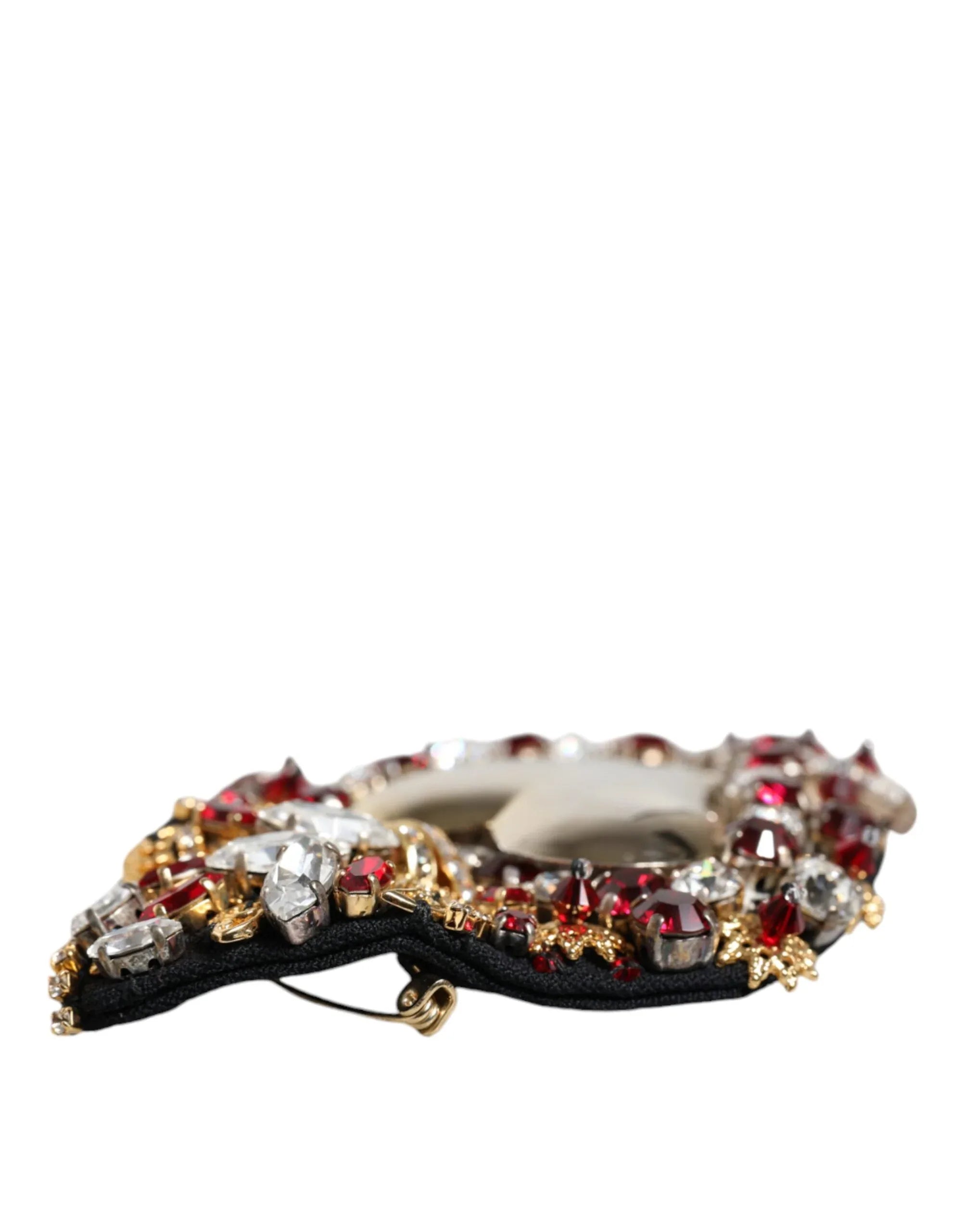 Dolce & Gabbana Gold Tone Brass Sacred Heart Crystal Embellished Brooch - Zeiniez