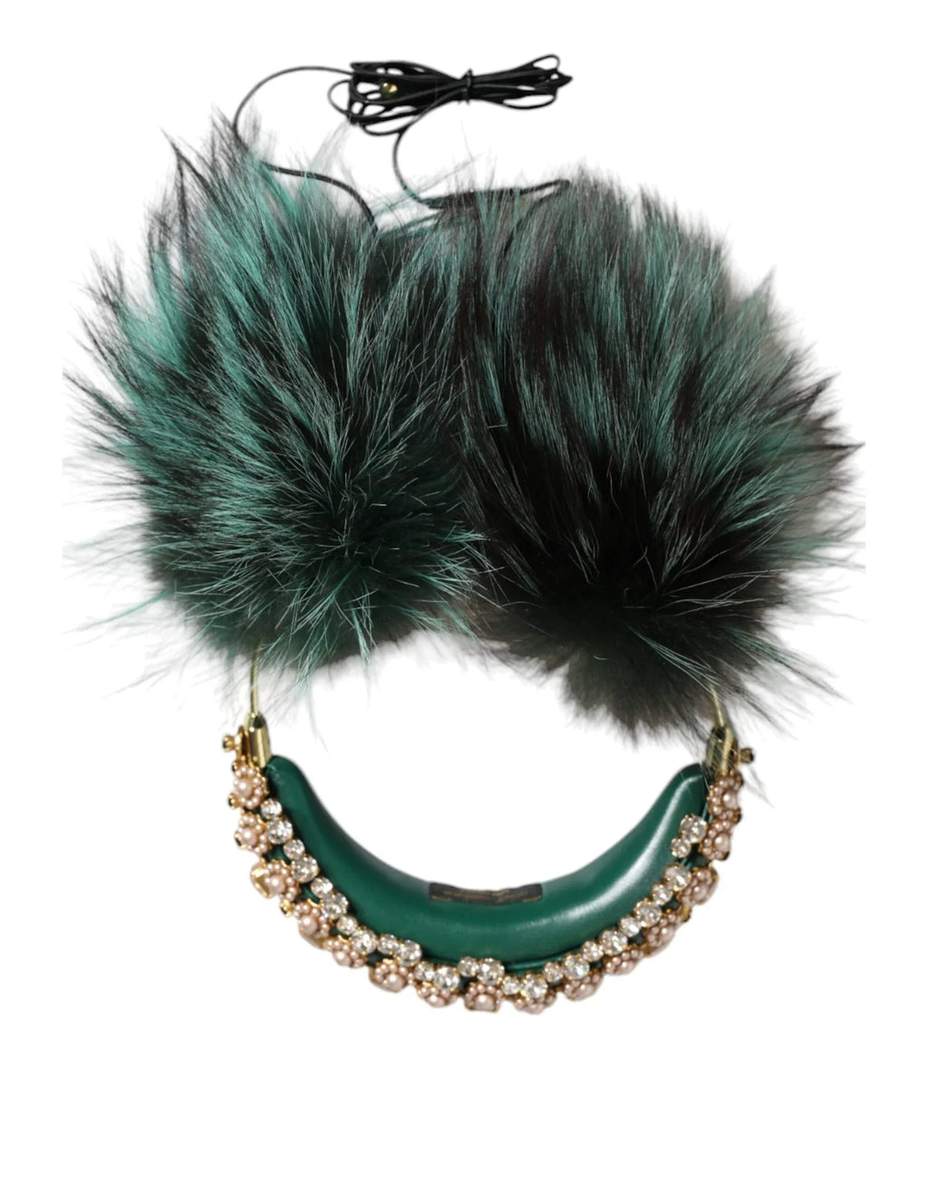 Dolce & Gabbana Green Gold Crystal Fur Headset Audio AUX Headphones - Zeiniez