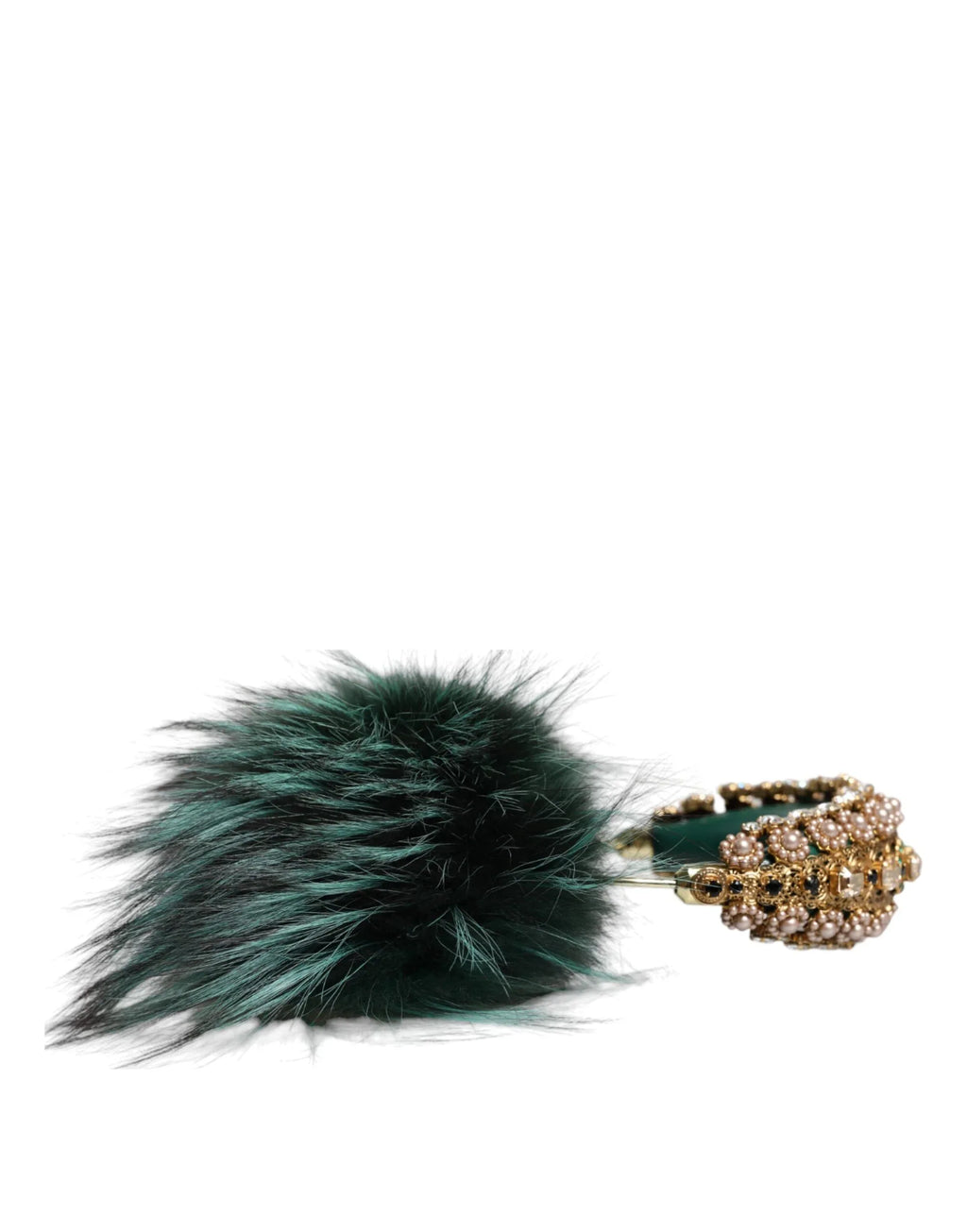 Dolce & Gabbana Green Gold Crystal Fur Headset Audio AUX Headphones - Zeiniez