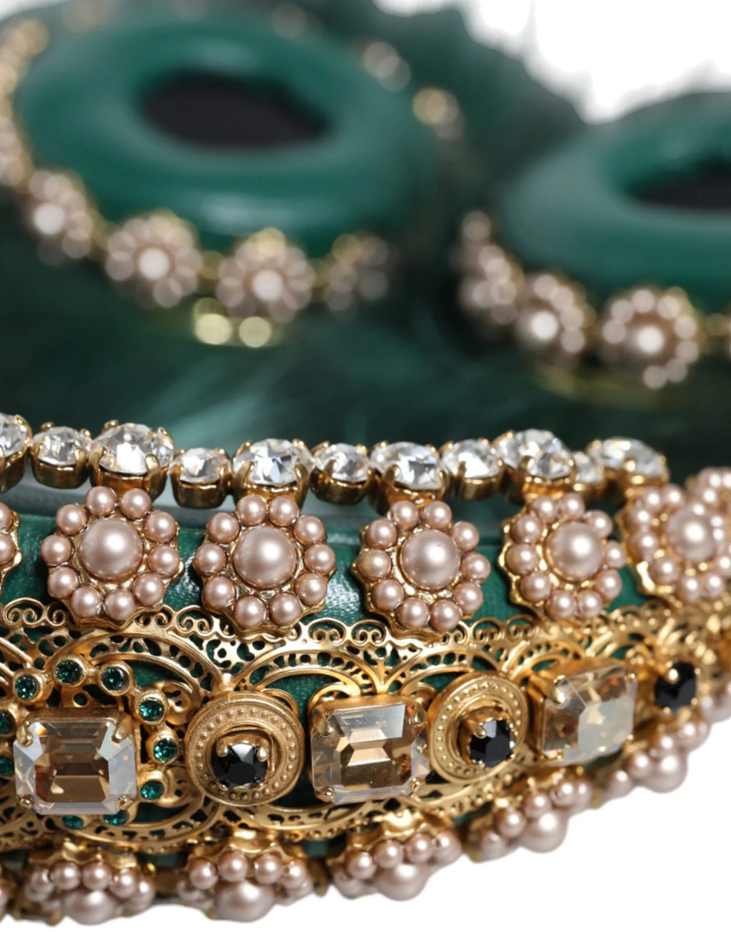 Dolce & Gabbana Green Gold Crystal Fur Headset Audio AUX Headphones - Zeiniez